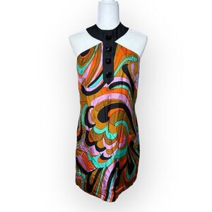 Milly New York Retro Kaleidoscope Multicolor Halter Dress w/ Open Back Size 6